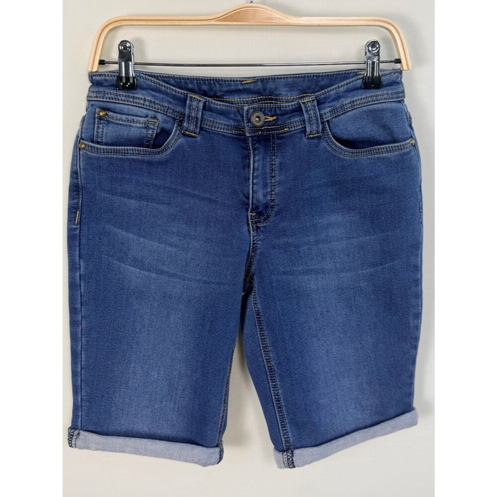 Christopher & Banks Denim Shorts Size 4 Medium Wash Mid Rise Cuffed